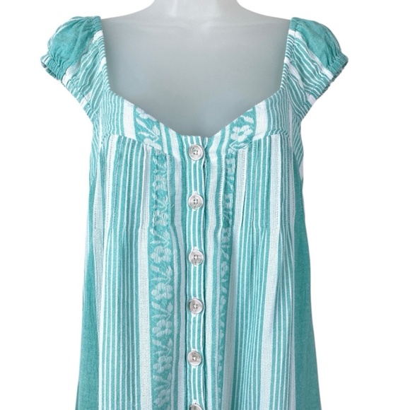 NEW Free People XS Mabel Striped Cotton Maxi Dress Teal White Undyed Pockets - Picture 4 of 7